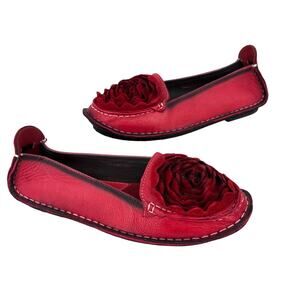 L'Artiste by Spring Step Dezi Flats Loafer Size EU 40 Red Leather Flower Slip On